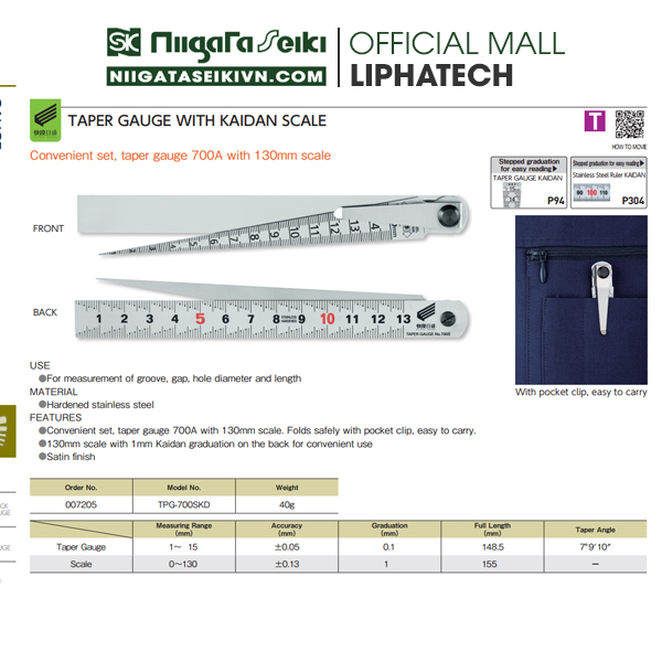 Thước đo khe hở 1-15mm Niigataseiki TPG-700SKD Chính hãng phân phối COCQ Thước đo khe hở 1-15mm Niigataseiki TPG-700SKD Chính hãng phân phối COCQ