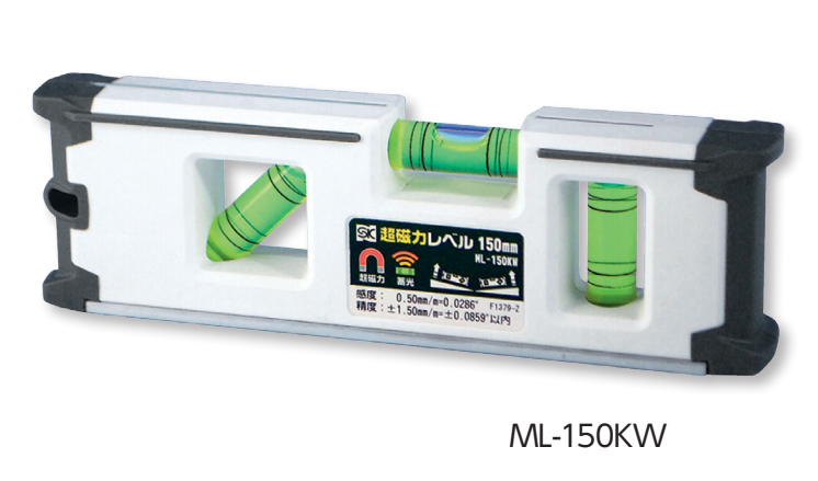 Thước thủy Mini màu trắng có từ Niigata Seiki ML-150KW ALUMINUM BUBBLE LEVEL WITH STRONG MAGNET KAIDAN